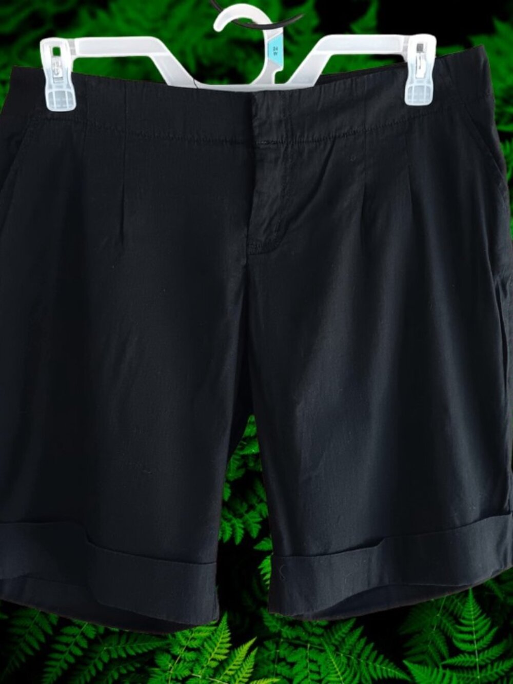 Mossimo Womens Bermuda Shorts Linen Blend Rolled Hem Black Size 12